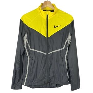 Men’s Nike Running Full Zip Vented Nylon Jacket In Yellow & Black Size Medium